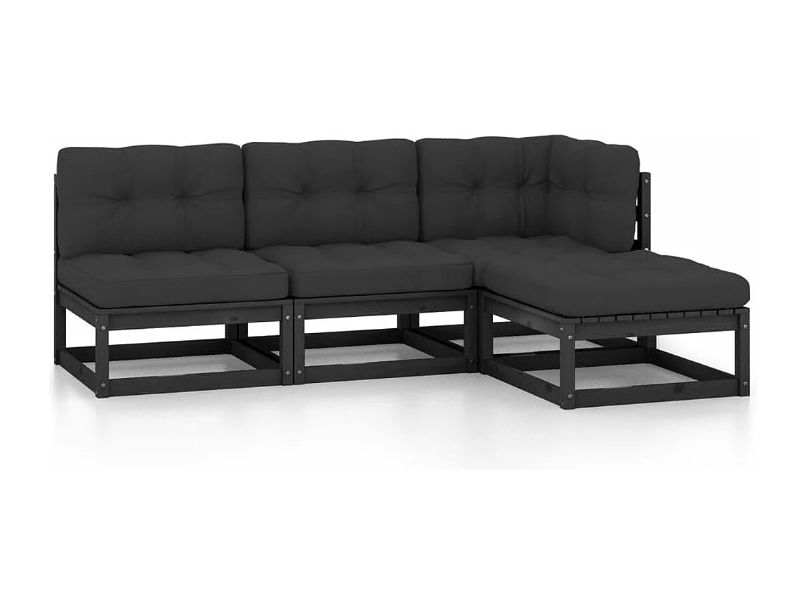 4-delige Loungeset met kussens massief grenenhout