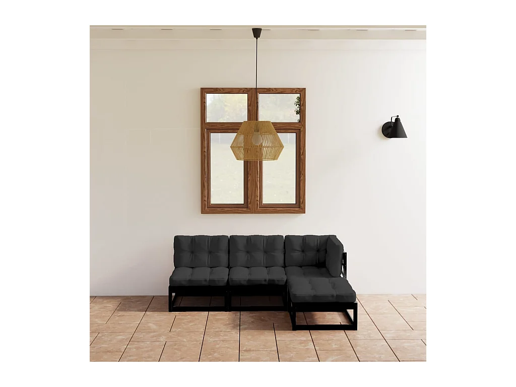 Juego de muebles de jardín 4 pzas y cojines madera pino maciza