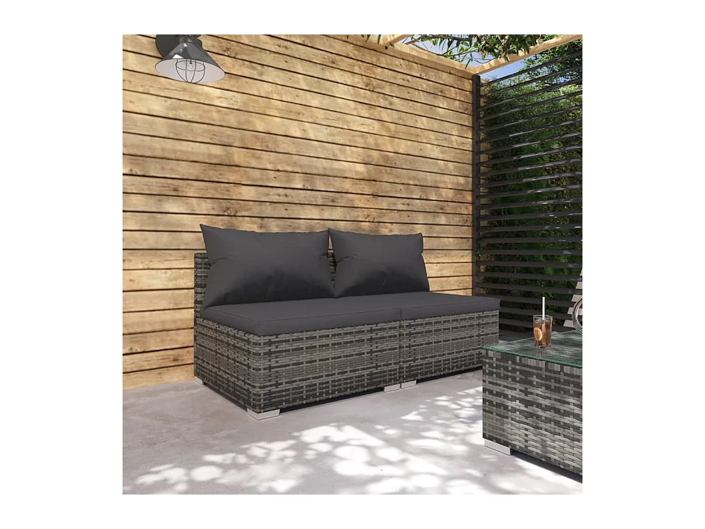 Salon de jardin 2 pcs avec coussins Résine tressée Gris