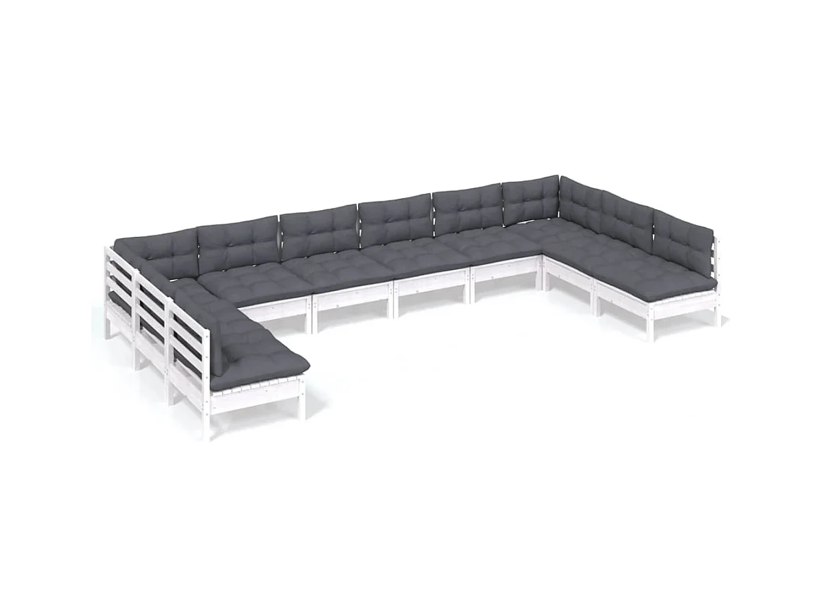 Salon de jardin 10 pcs avec coussins blanc bois de pin massif