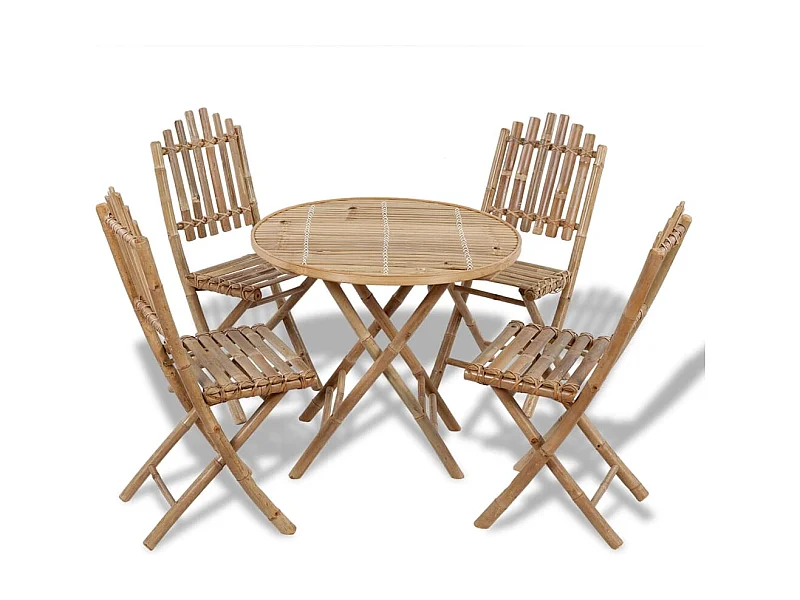 5 pcs conjunto de jantar dobrável p/ exterior bambu