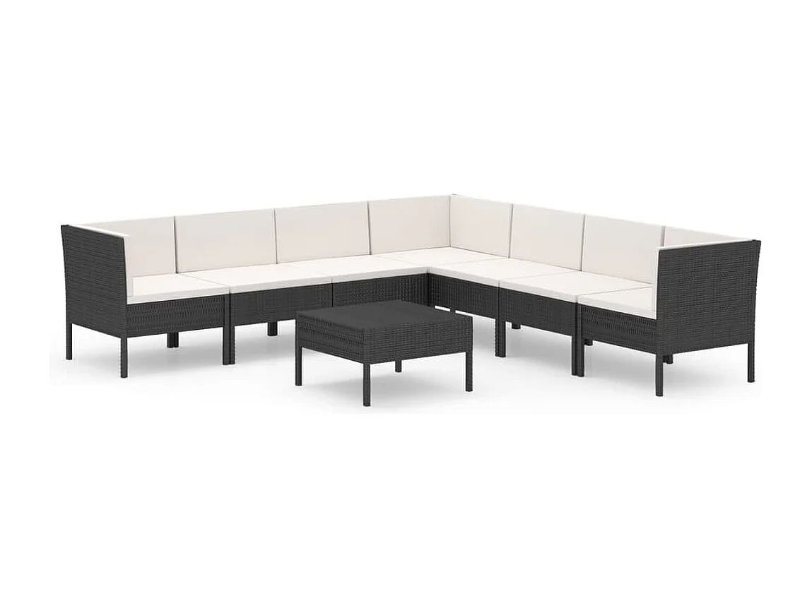 8 pcs conjunto lounge de jardim c/ almofadões vime PE preto