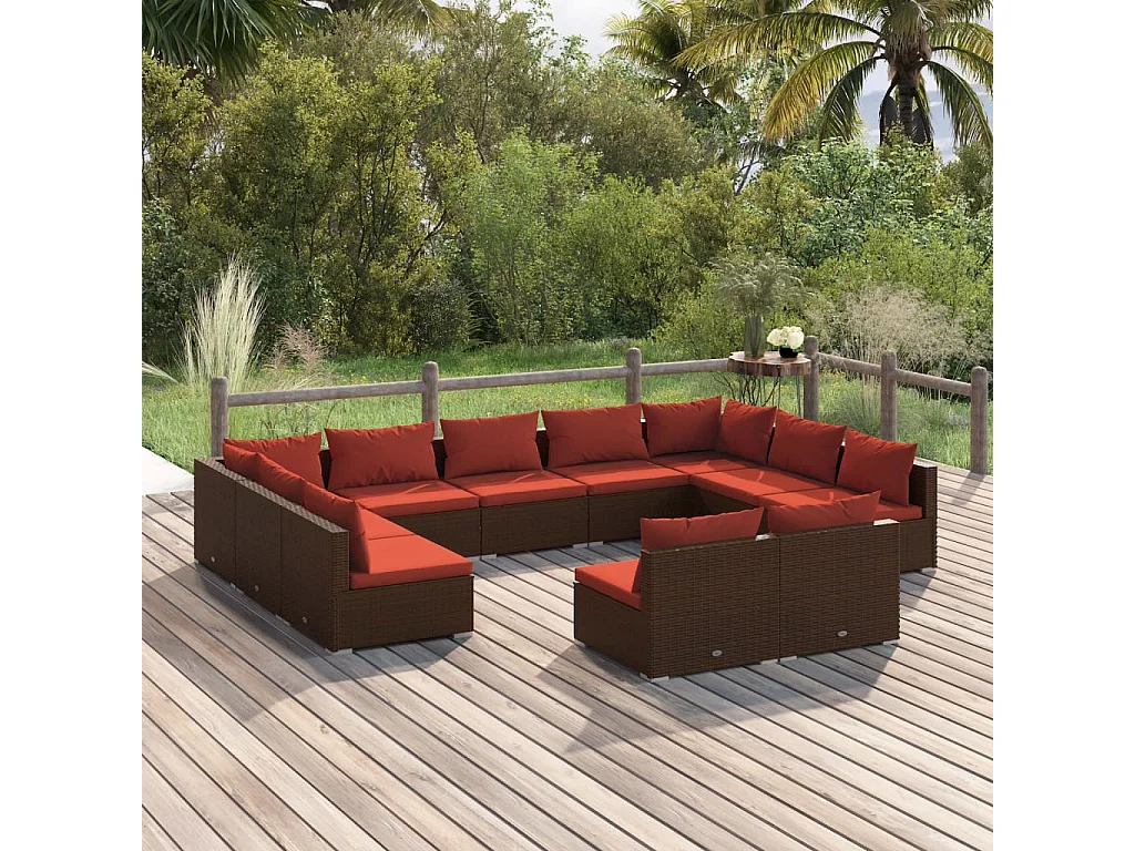 Set de muebles de jardín 11 pzas cojines ratán sintético marrón