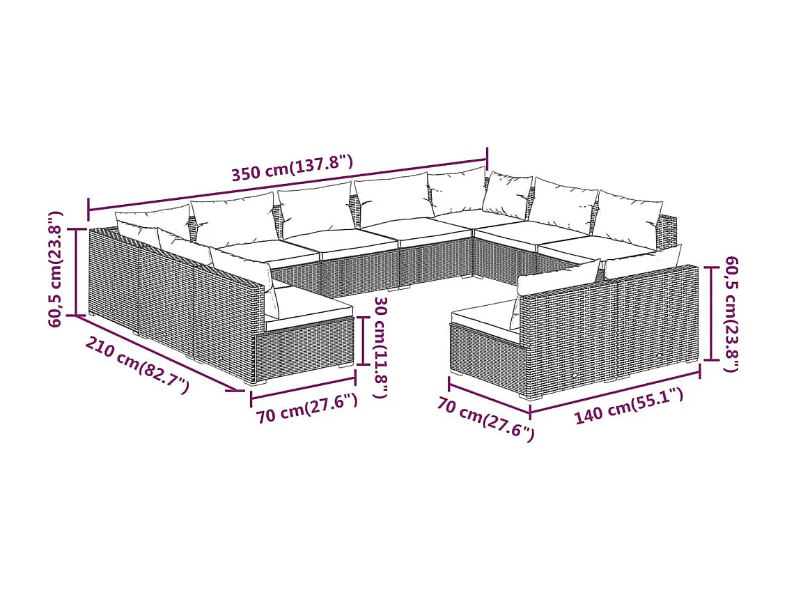 Set de muebles de jardín 11 pzas cojines ratán sintético marrón