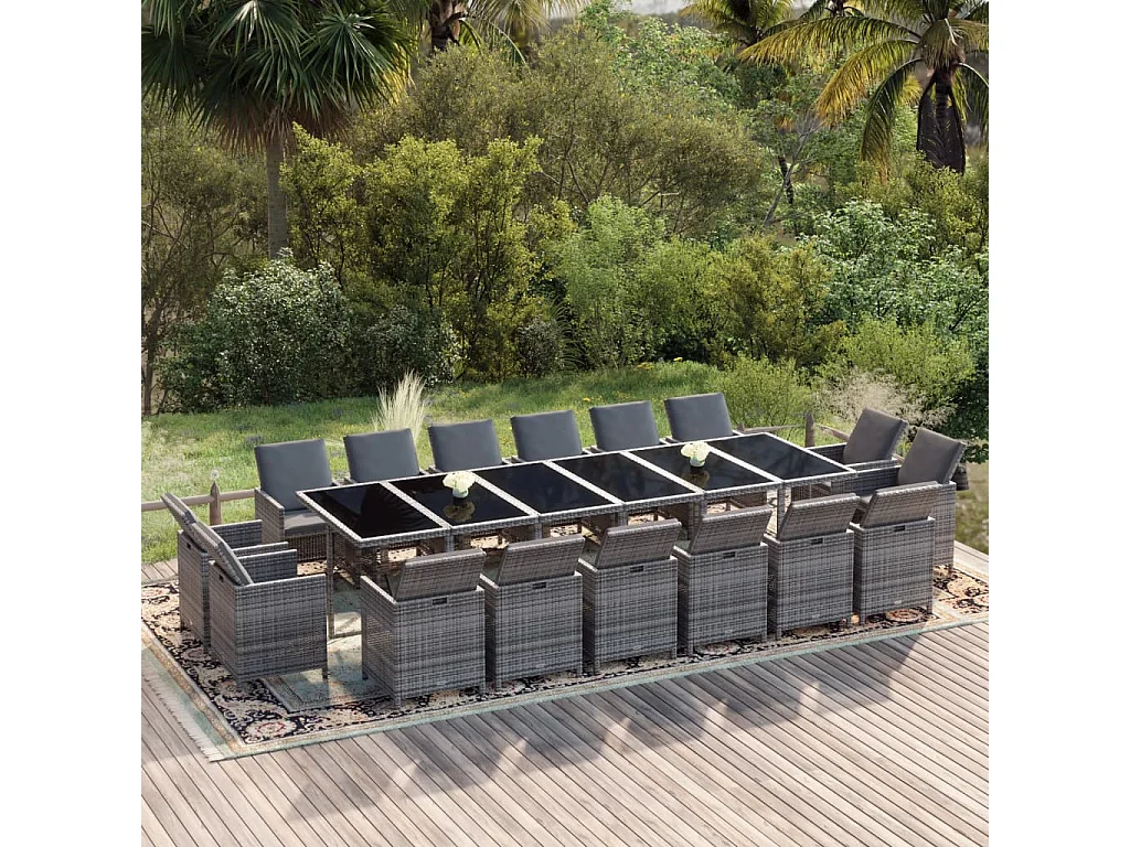 Ensemble à manger de jardin coussins 17 pcs Résine tressée Gris