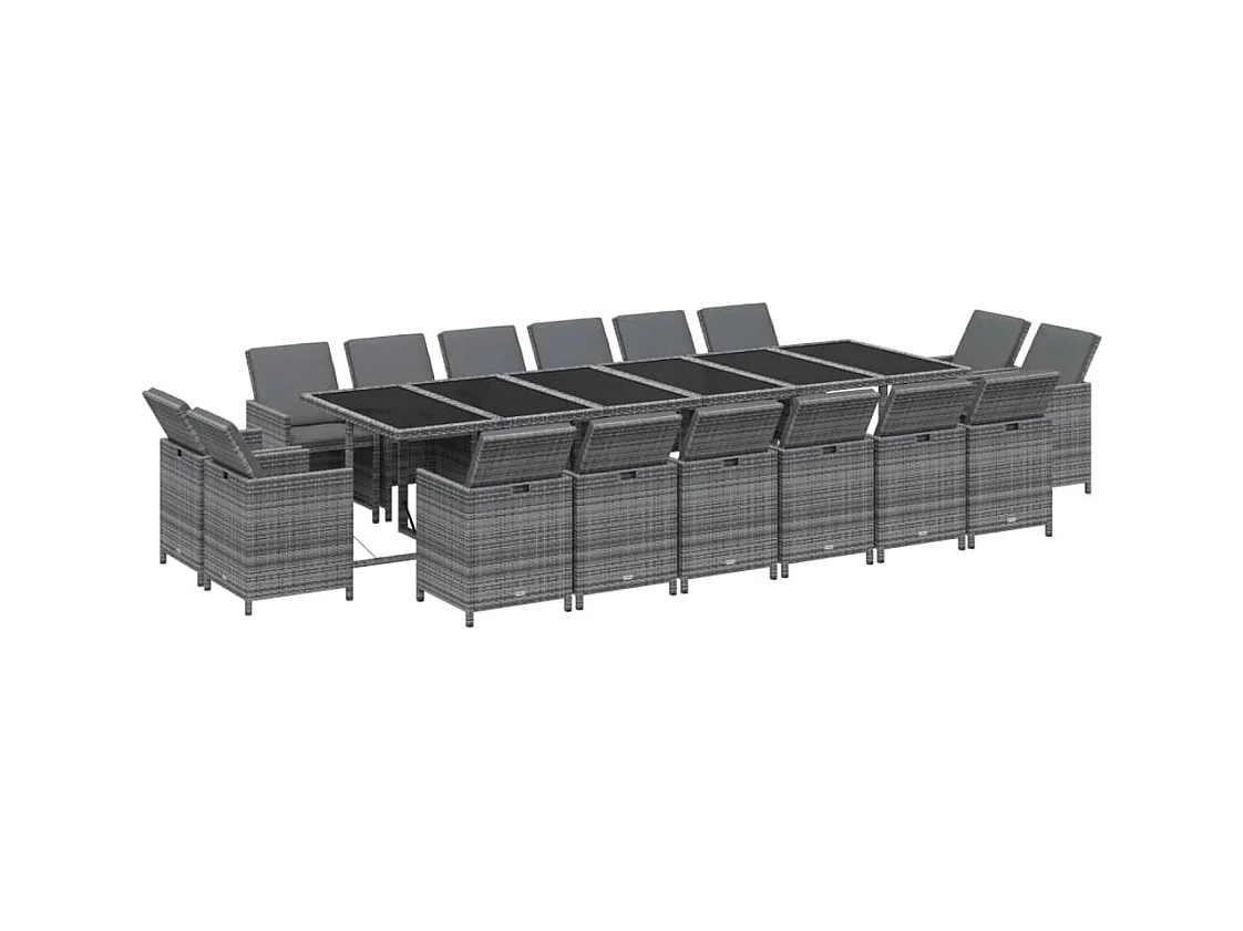 17-tlg. Garten-Essgruppe mit Kissen Poly Rattan Grau