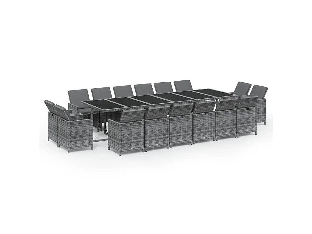 Set da Pranzo per Giardino 17 pz con Cuscini Polyrattan Grigio