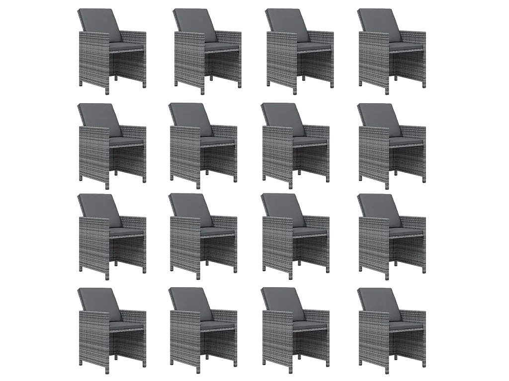 Set da Pranzo per Giardino 17 pz con Cuscini Polyrattan Grigio