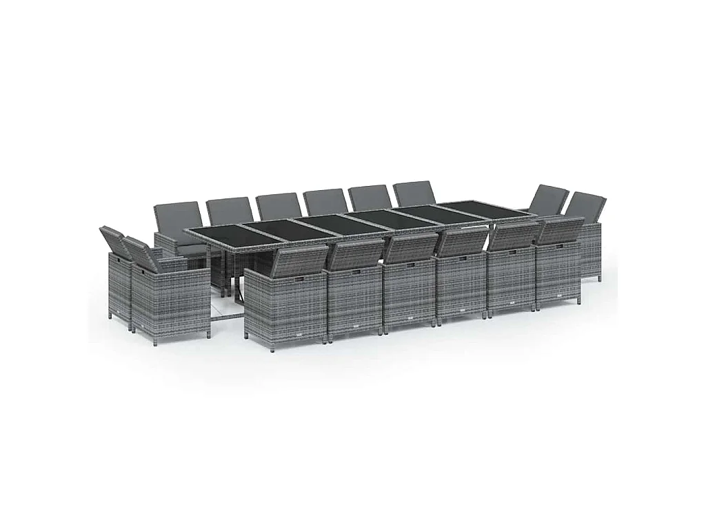 Set da Pranzo per Giardino 17 pz con Cuscini Polyrattan Grigio