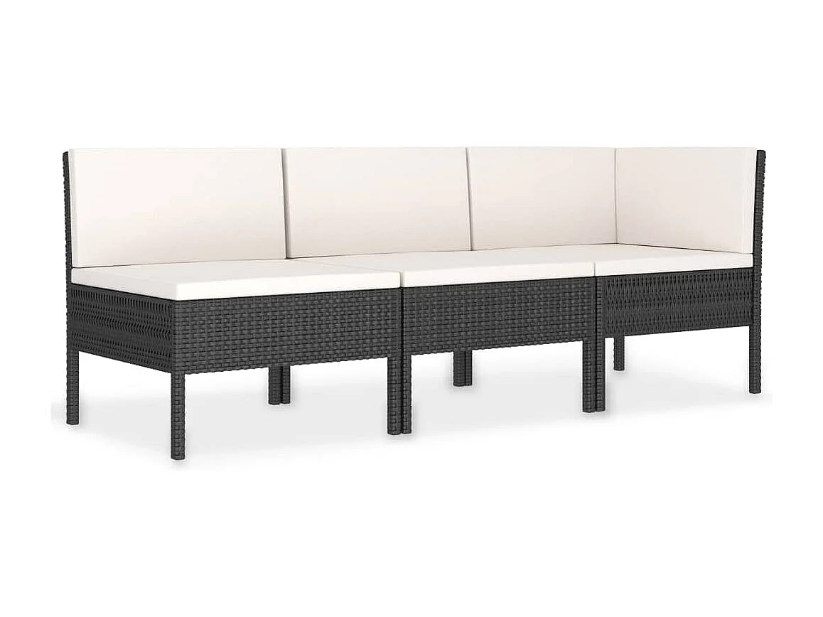 Set Divani da Giardino 3 pz con Cuscini in Polyrattan Nero