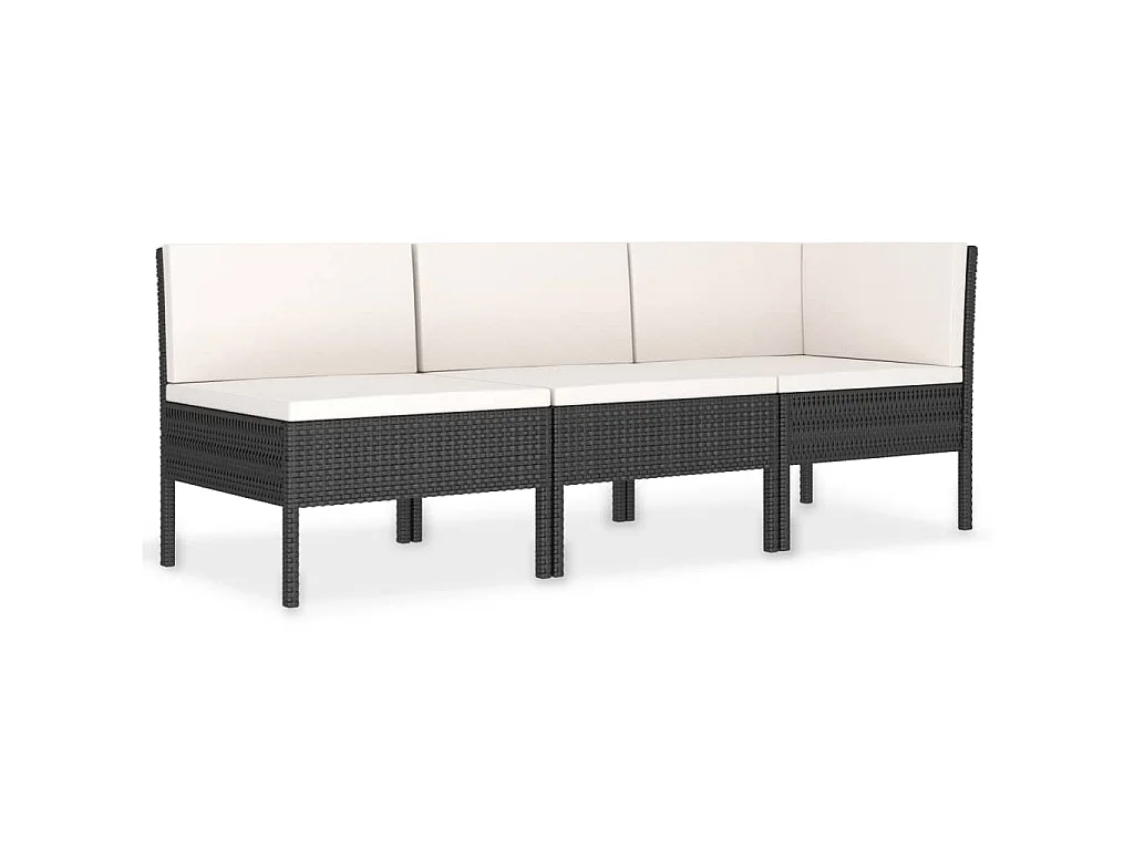 Set Divani da Giardino 3 pz con Cuscini in Polyrattan Nero