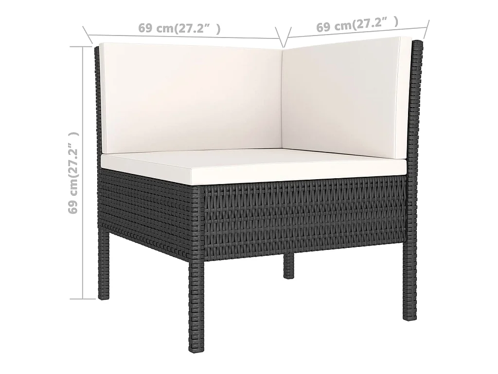 Set Divani da Giardino 3 pz con Cuscini in Polyrattan Nero