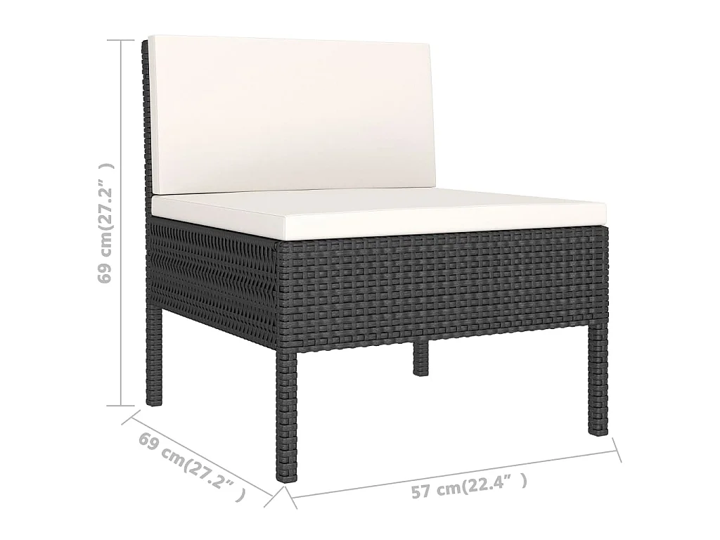 Set Divani da Giardino 3 pz con Cuscini in Polyrattan Nero