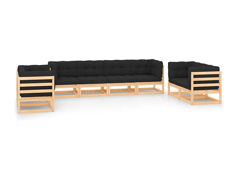 Set Salotto Giardino 8 pz Cuscini Antracite Legno Massello Pino