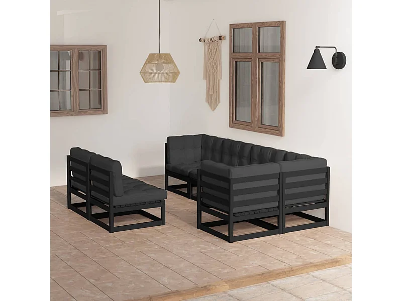 7-delige Loungeset met kussens massief grenenhout