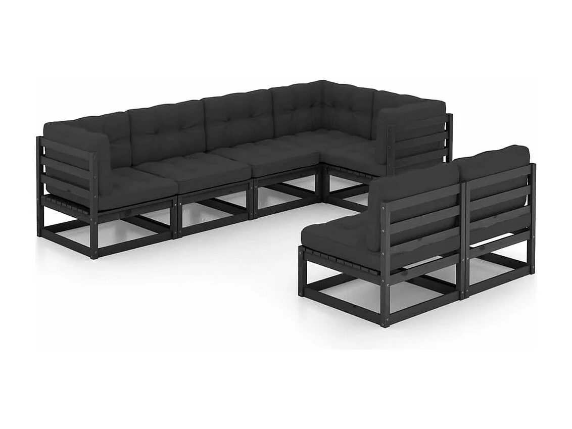 Set Salotto Giardino 7 pz Cuscini Antracite Legno Massello Pino