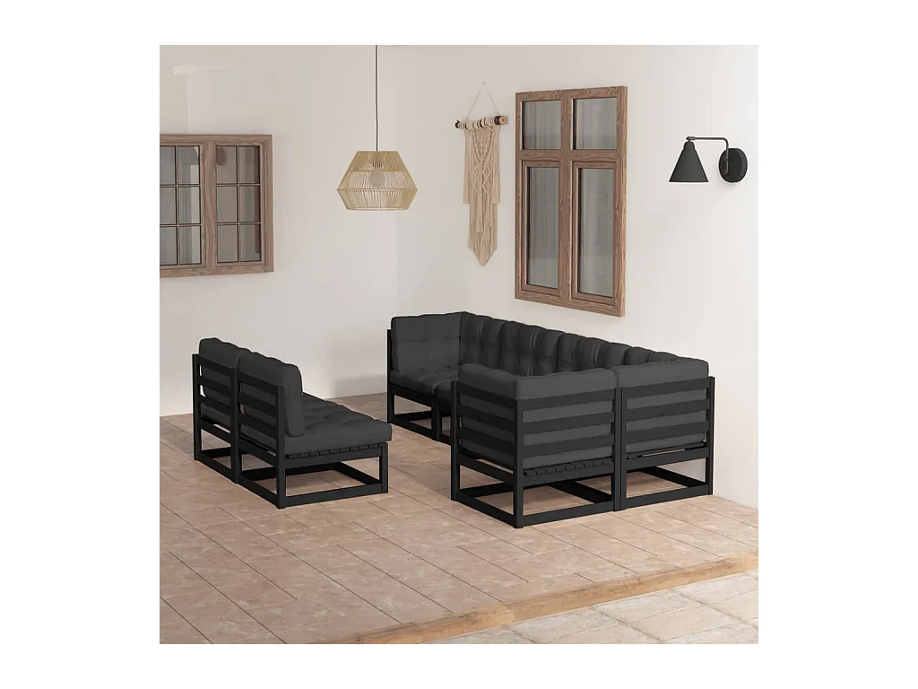 Salon de jardin 7 pcs avec coussins Bois de pin massif