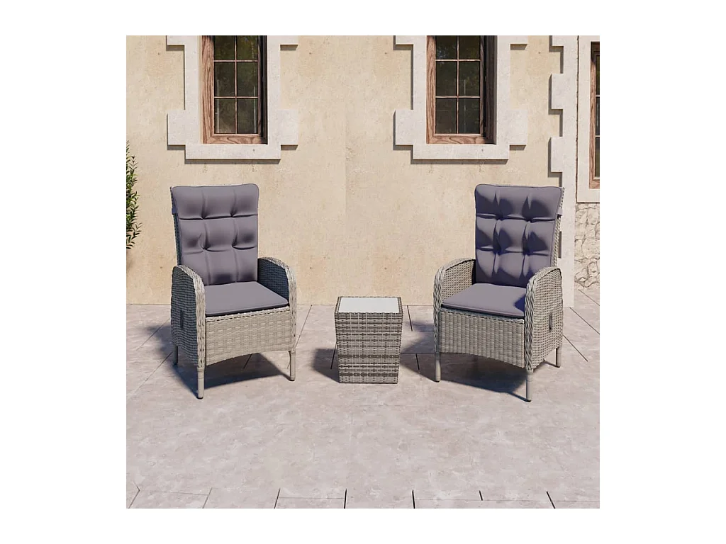 Ensemble de bistro de jardin 3 pcs Résine tressée et verre Gris