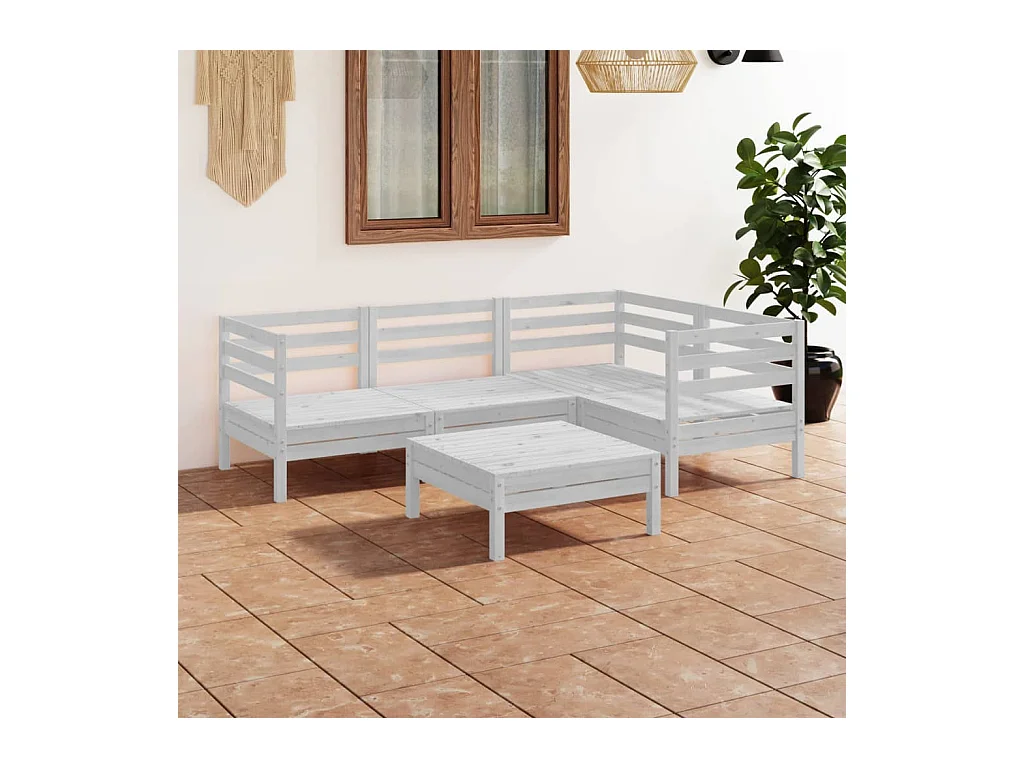 Set Salotto da Giardino 5 pz in Legno Massello di Pino Bianco