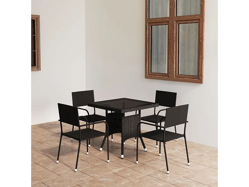 5-tlg. Garten-Essgruppe Poly Rattan Schwarz
