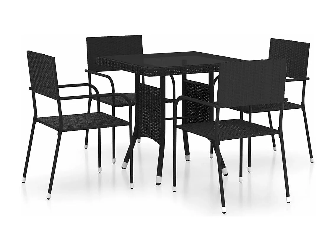 Set da Pranzo da Giardino 5 pz in Polyrattan Nero