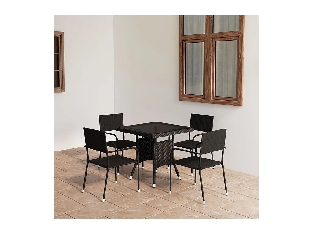Ensemble à manger de jardin 5 pcs Résine tressée Noir