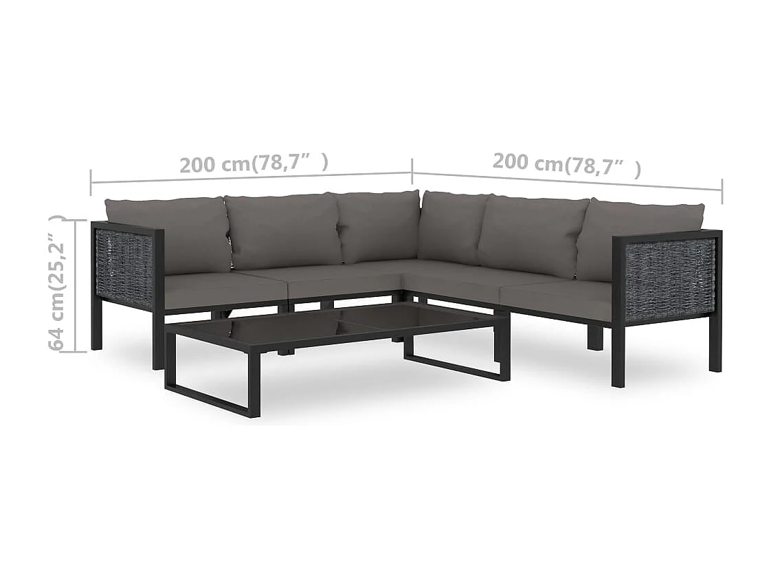 6-delige Loungeset met kussens poly rattan antraciet
