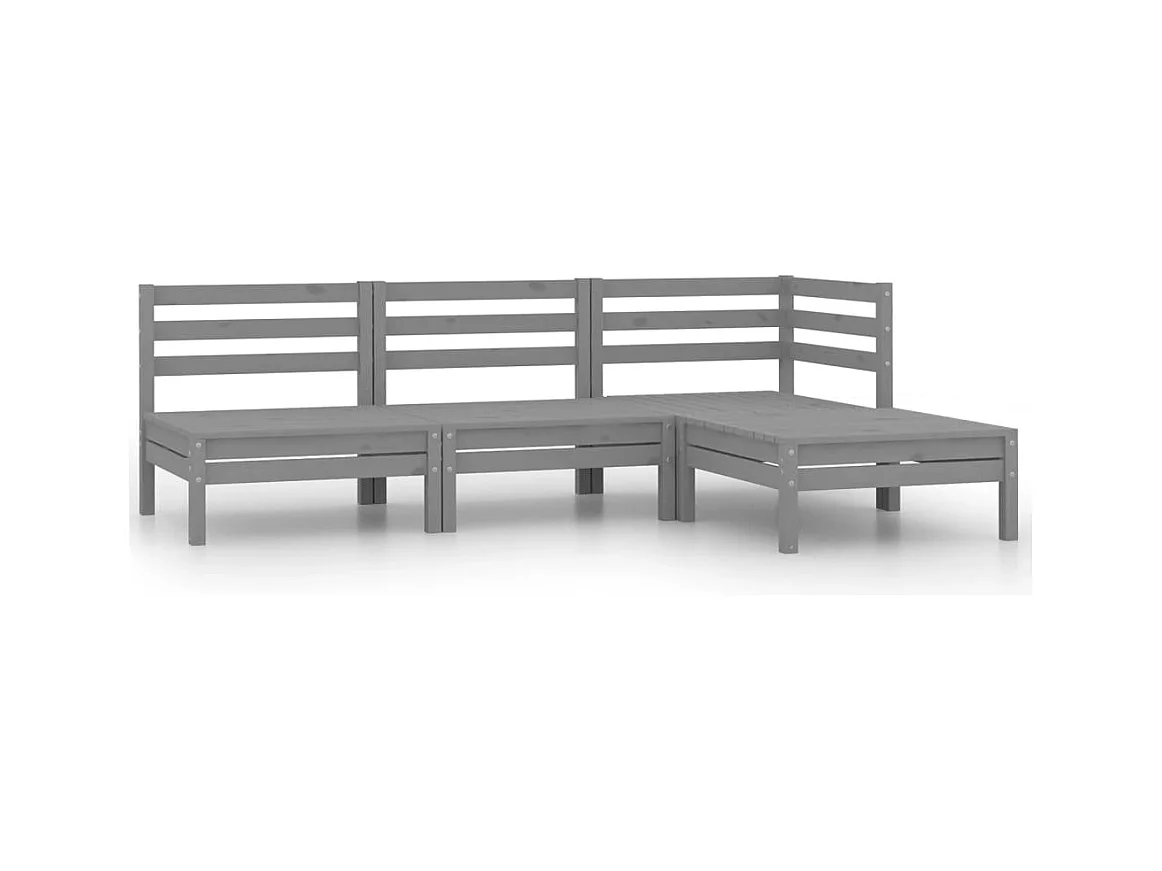 4-tlg. Garten-Lounge-Set Massivholz Kiefer Grau