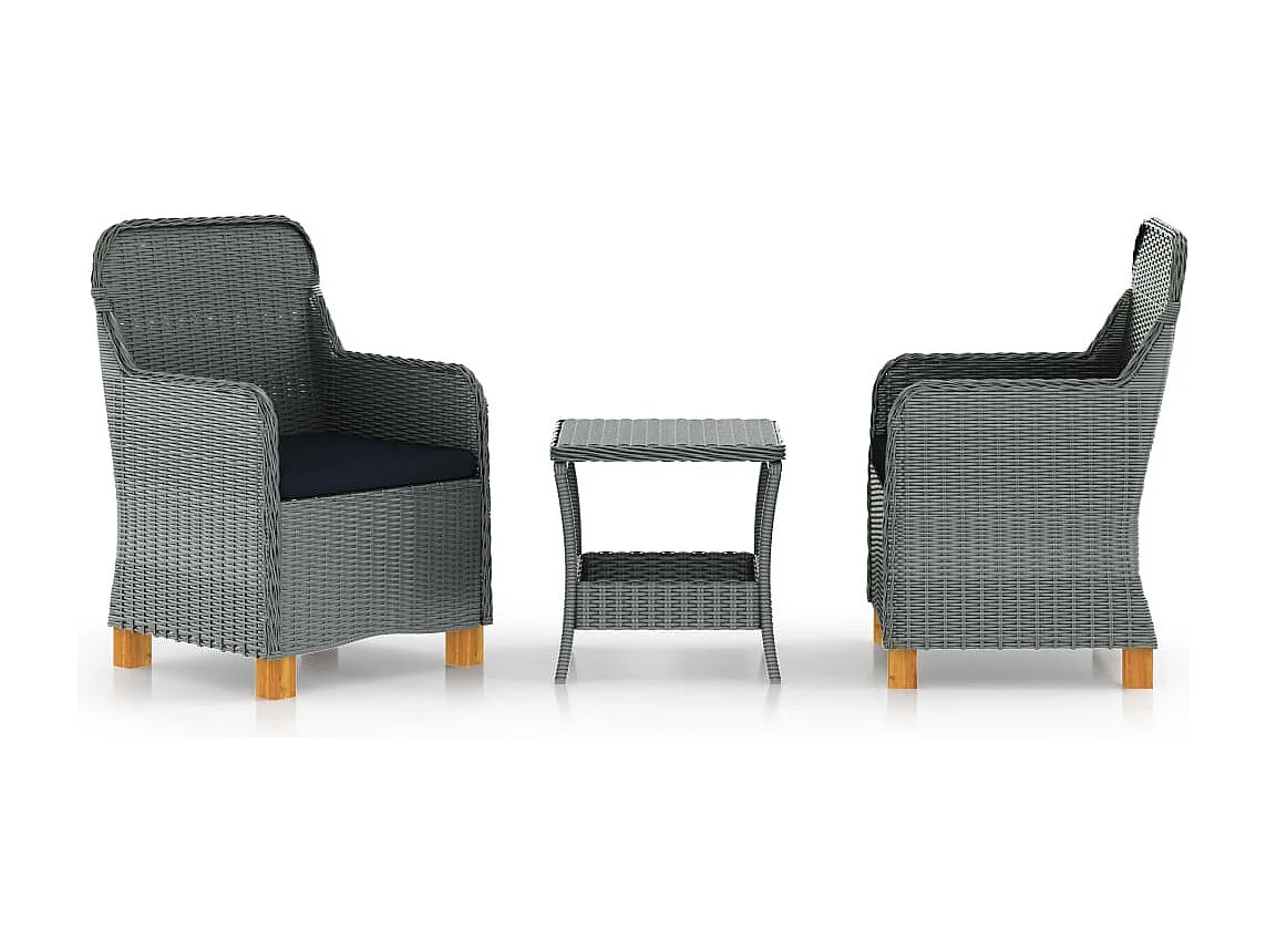 3-delige Loungeset met kussens poly rattan lichtgrijs