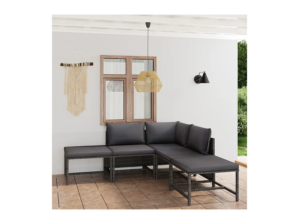 Set Divani da Giardino 6 pz con Cuscini in Polyrattan Grigio