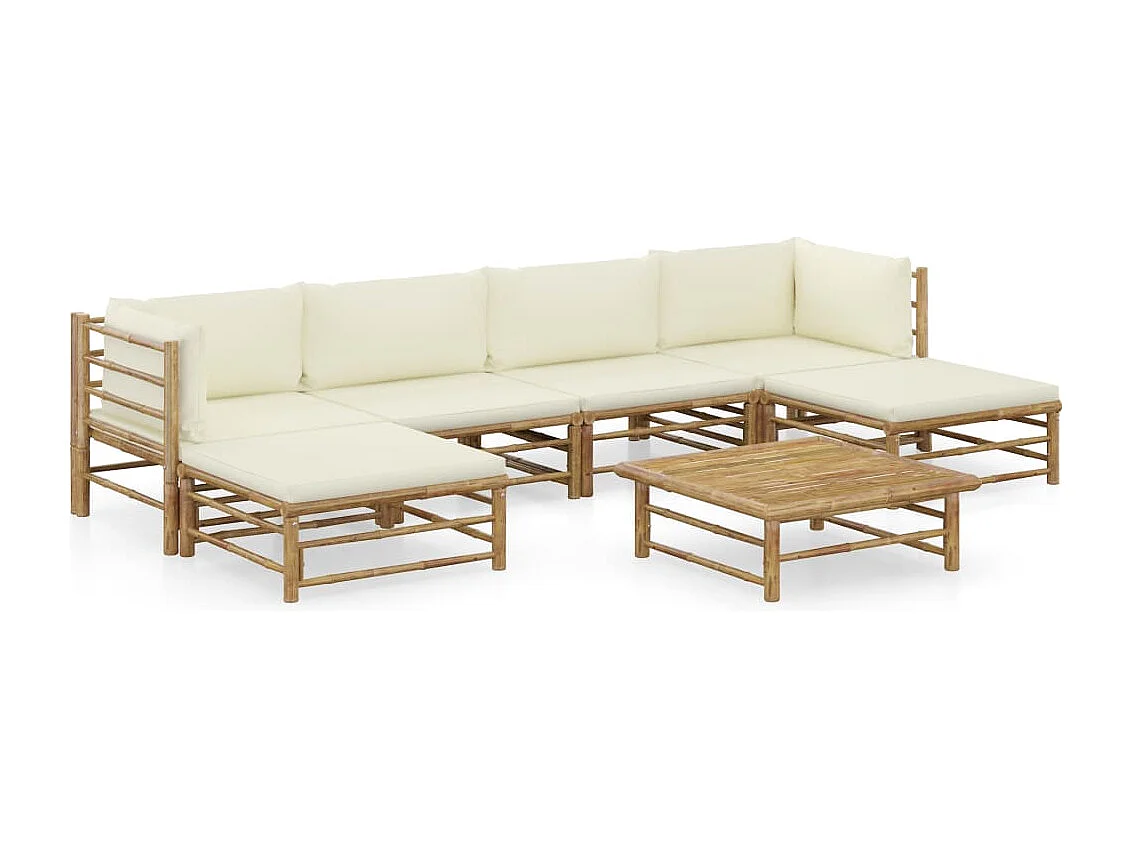 7-tlg. Garten-Lounge-Set mit Cremeweißen Kissen Bambus