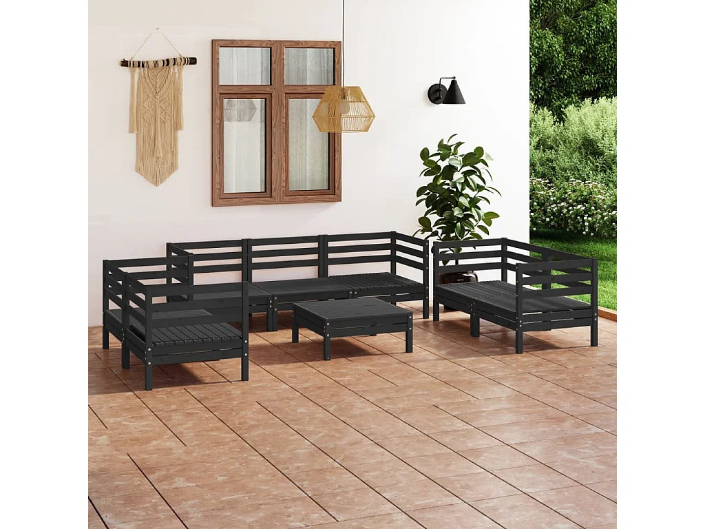 8 pcs conjunto lounge de jardim pinho maciço preto