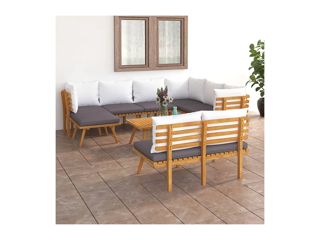 Salon de jardin 9 pcs avec coussins Bois d'acacia solide