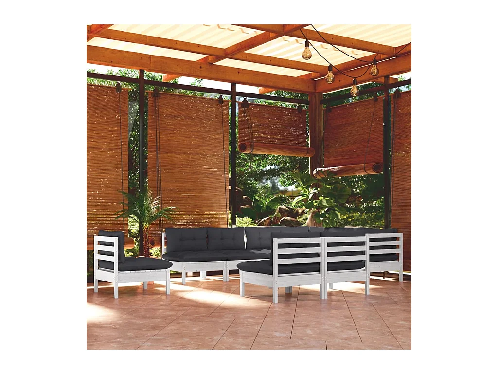 Salon de jardin 10 pcs avec coussins blanc bois de pin massif