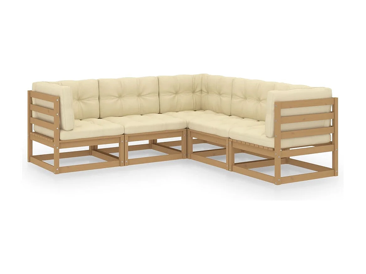 Set Divani da Giardino 5 pz con Cuscini Legno Massello di Pino