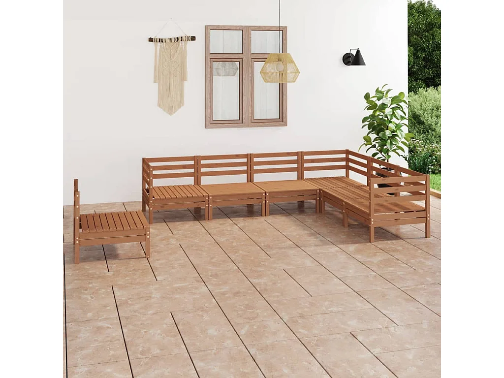 7-tlg. Garten-Lounge-Set Massivholz Kiefer Honigbraun