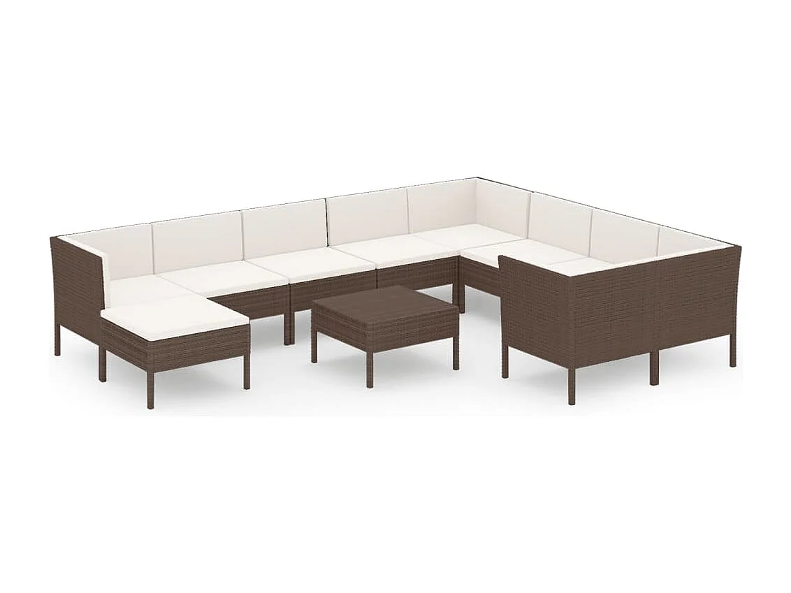 Set Divani da Giardino 11 pz con Cuscini in Polyrattan Marrone