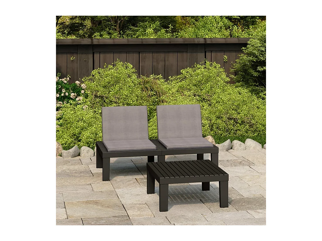 Salon de jardin 2 pcs avec coussins Plastique Gris