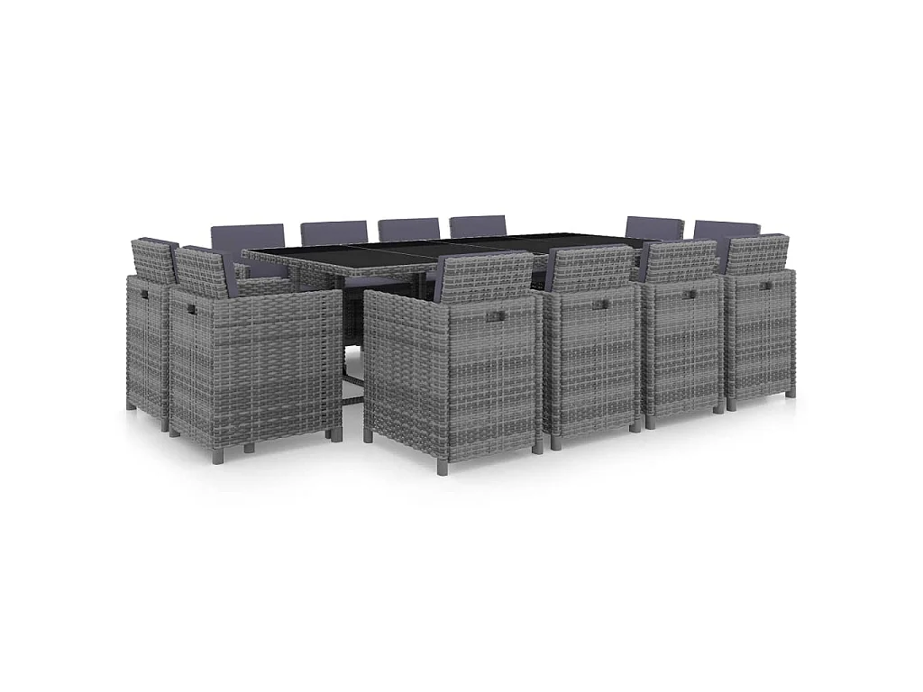 Set da Pranzo da Giardino 13 pz e Cuscini Polyrattan Antracite