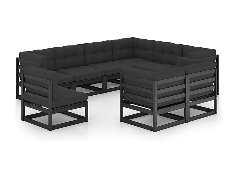 Set de muebles de jardín 9 pzas con cojines madera pino negro