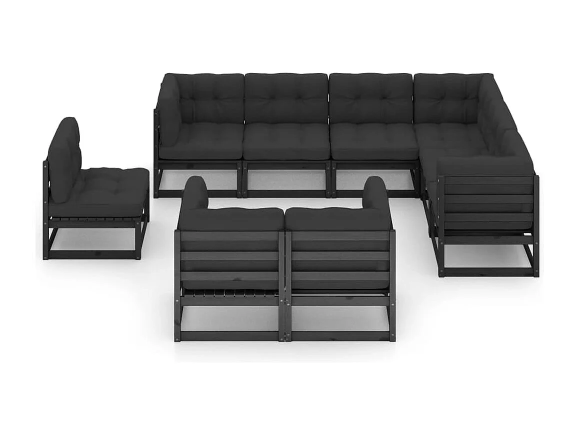 Set Divani da Giardino 9 pz con Cuscini Massello di Pino Nero