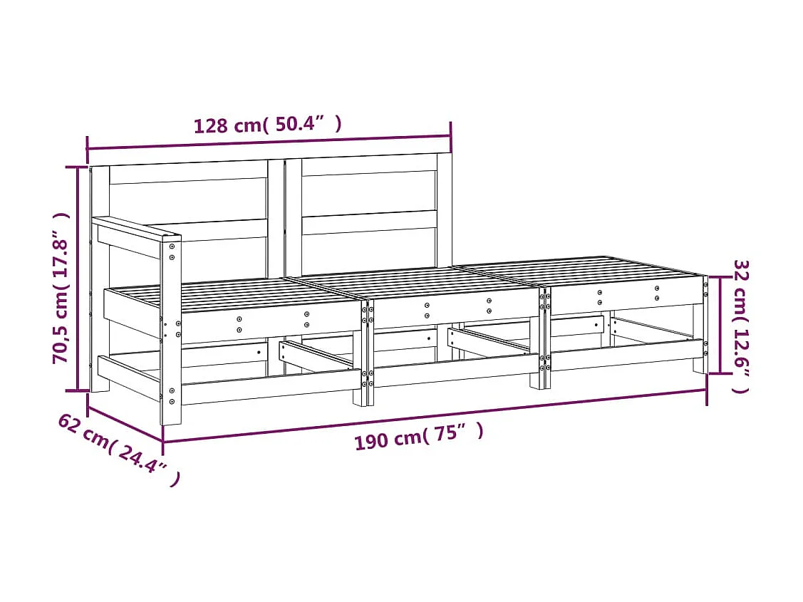 Salon de jardin 3 pcs bois massif de pin