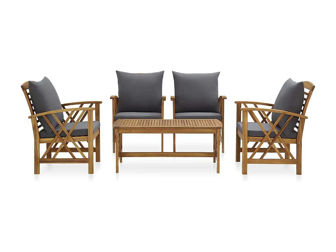 Salon de jardin 5 pcs avec coussins Bois d'acacia solide