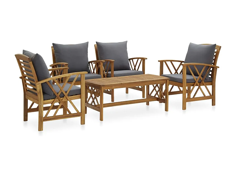 Salon de jardin 5 pcs avec coussins Bois d'acacia solide