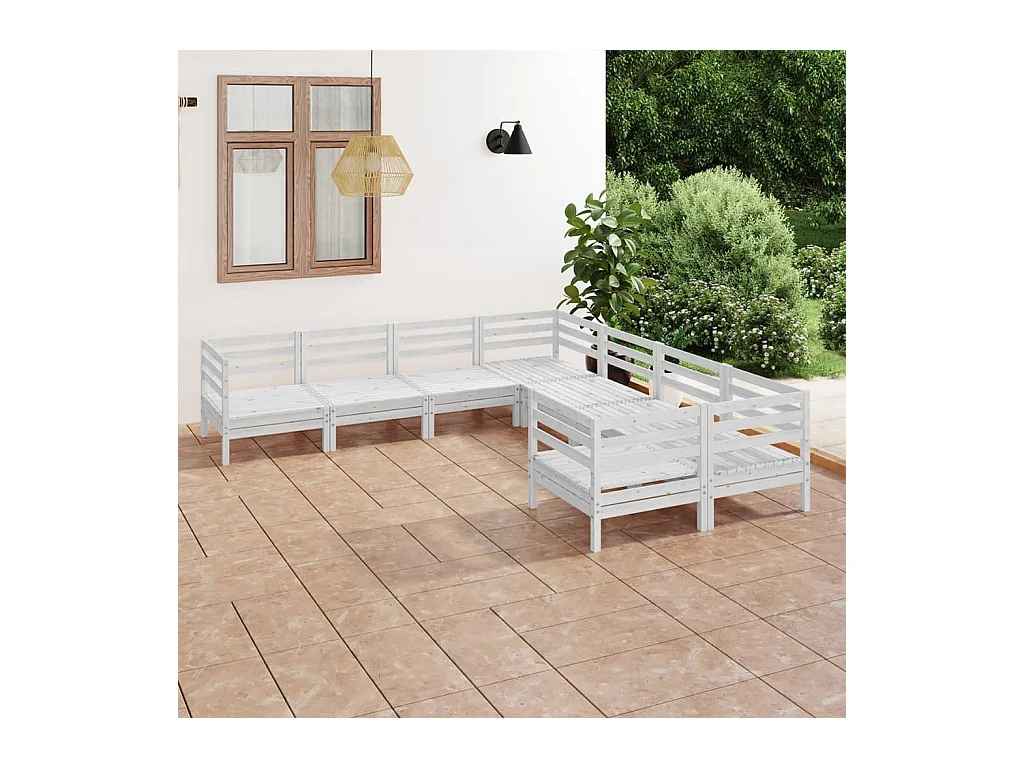 8-tlg. Garten-Lounge-Set Massivholz Kiefer Weiß
