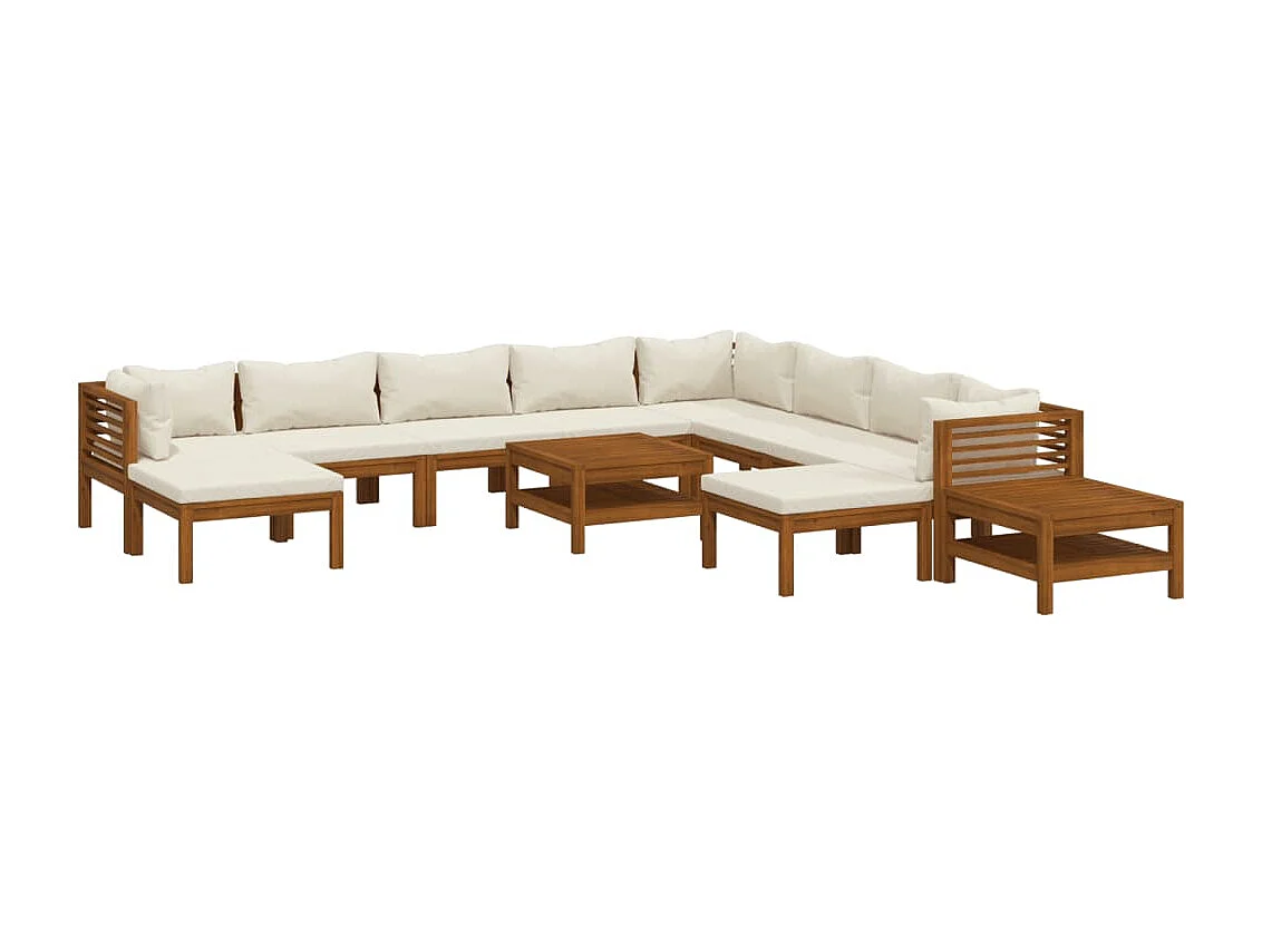 12 pcs conjunto lounge jardim c/ almofadões creme acácia maciça