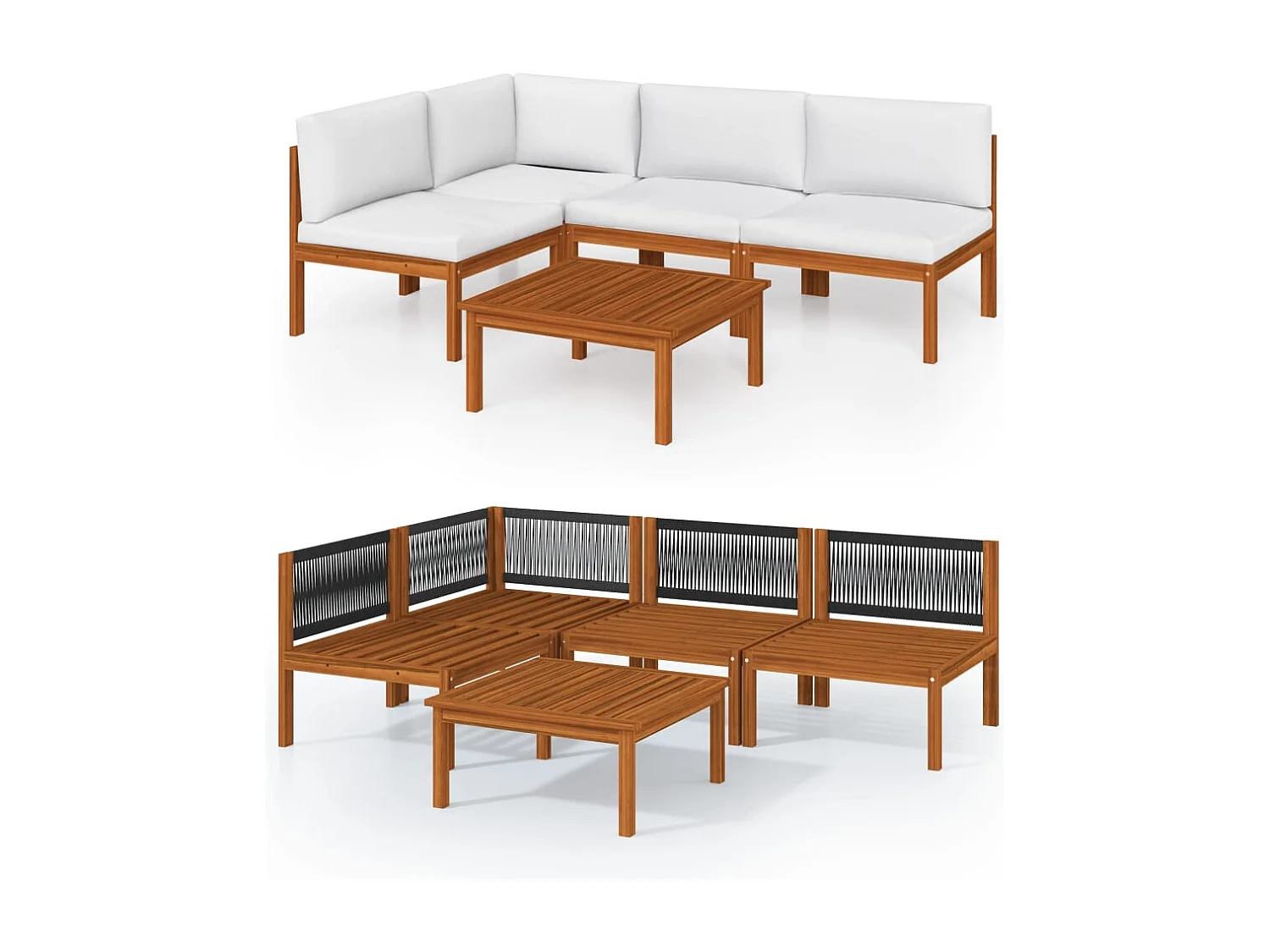 5-delige tuinloungeset met kussens crème 63x63 cm