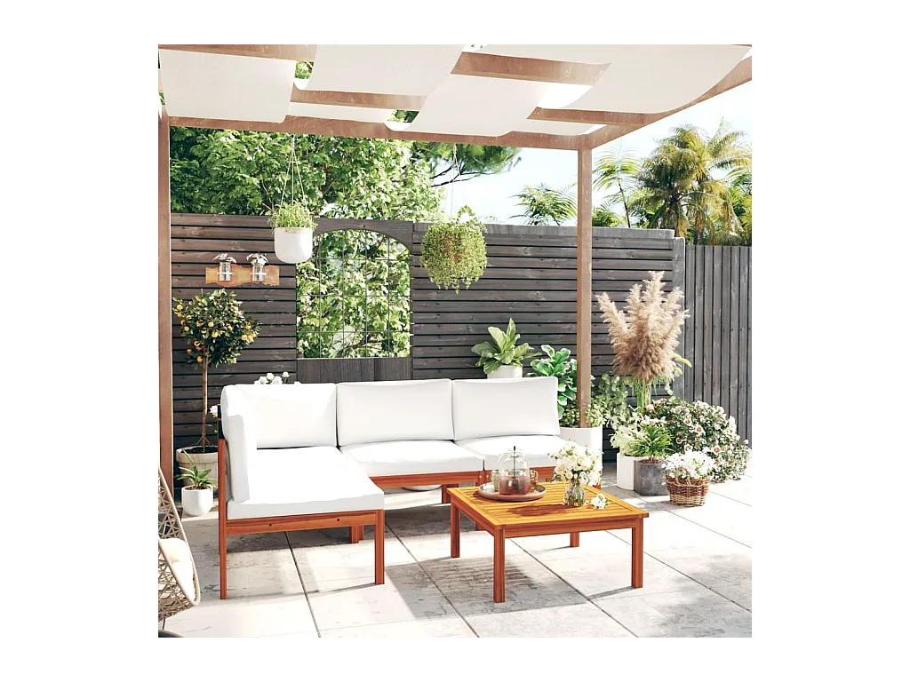 Set da giardino 5 pezzi con cuscini crema 63x63 cm