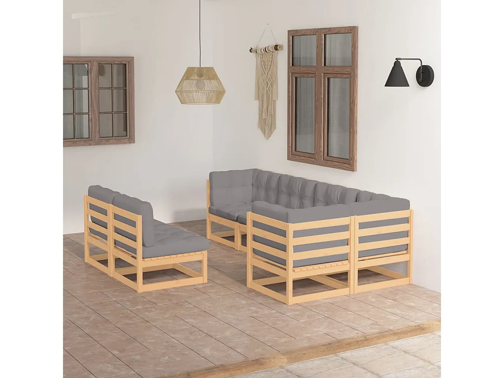 7-delige Loungeset met kussens massief grenenhout