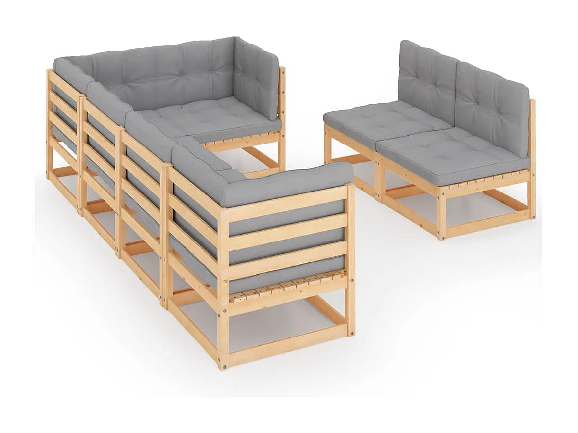 7-delige Loungeset met kussens massief grenenhout